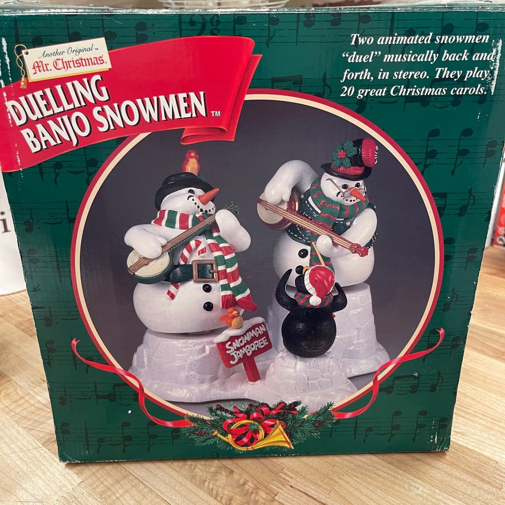 Mr. Christmas Duelling Banjo Snowmen Animated Musical Working 1999 Vintage Box